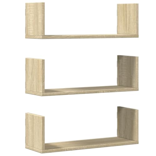 Sonoma Oak Floating Wall Shelf Set of 3, Modern Textured Finish for Living Room and Bedroom, Easy Wall Mounted Installation, Durable Moisture Resistant Engineered Wood, 22.8 - Image 4