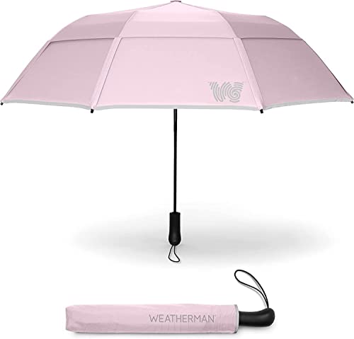 Weatherman Umbrella - Collapsible Umbrella - Windproof Umbrella Resists Up To 55 Mph Winds (Pink) #TOP13