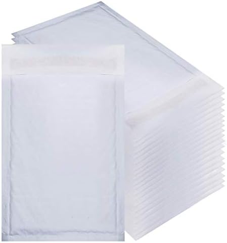 Amiff White Kraft bubble mailers 4x7 Padded envelopes 4 x 7. Pack of 20 Kraft Paper cushion envelopes. Exterior size 5x8 (5 x 8). Peel and Seal. Mailing, shipping, packing.