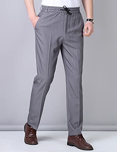 Locachy Men's Thin Full Elastic Waist Straight Trousers Casual Pants4