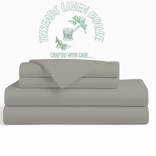 Thread Linen - Juego de sábanas de 100 % algodón egipcio de 1000 hilos, 4 piezas, ropa de cama de lujo con satén suave de 18 pulgadas de profundidad, sábanas refrescantes para el hogar y el hotel, 1