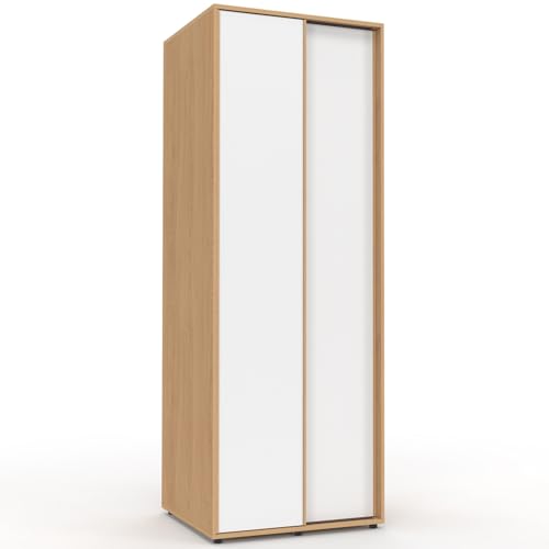 IDMarket - Armoire 2 Portes coulissantes SLIDEA Bois et Blanc 60 cm penderie avec étagère
