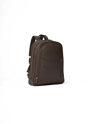 MOCHILA MASCULINA EM COURO CAFE COM PORTA NOTEBOOK BOLSO FRONTAS LISO