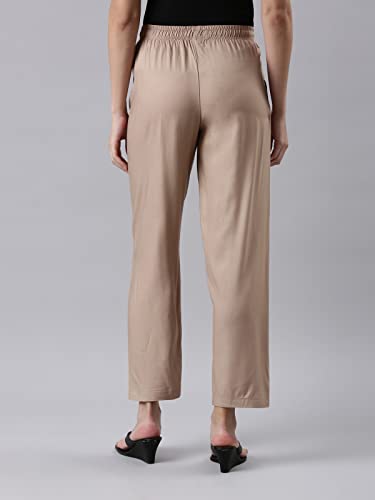 Image of GO COLORS Women Solid Mid Rise Relaxed Fit Viscose Casual Pants
