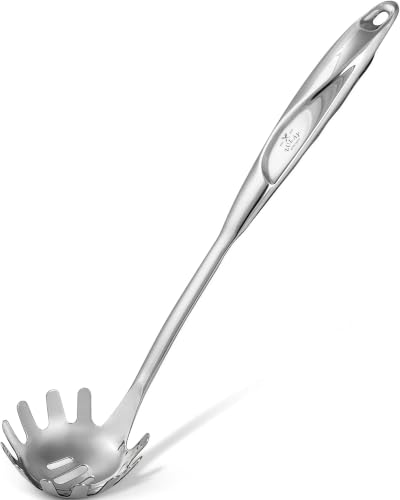 Zulay Kitchen Stainless Steel Pasta Spoon - 12&rdquo; Spaghetti Server with Teeth & Draining Holes...