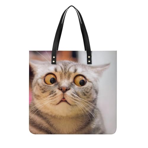 Sac à main shopper chat surpris 39x39cm fourre-tout pour femme