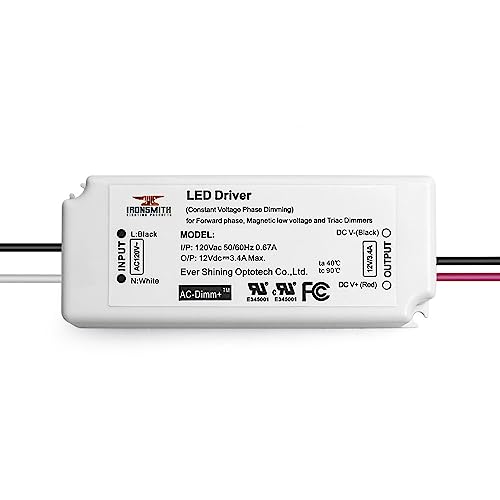 Image of Ironsmith Lighting Products LED Driver with Triac Dimming Transformer - Efficient 120 Volts to 24 Volts 40 Watt Input, Dimmable from 100% to 1% - Corded Electric