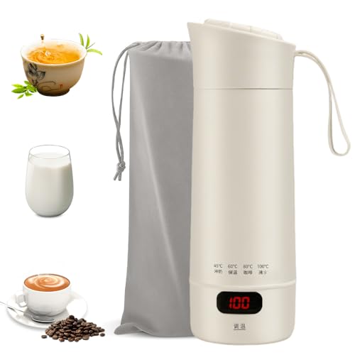 Nzkeuf Reise Wasserkocher Klein, 400ML Tragbarer Mini Wasserkocher mit 4 einstellbare Temperaturstufen, 300W Schnellkochfunktion Automatischer Abschaltung, Stainless Steel Liner für Reisen und Hotel