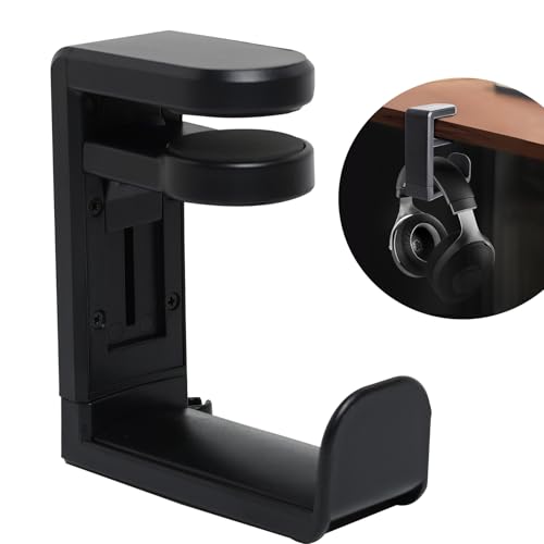 Support de Casque Pliable, Support Casque pour Bureau, Dessus & Dessous Bureau Support Casque de Jeu et Pince Réglable en Hauteur et Rotative Crochet de Montage, Porte Casque Gaming Polyvalent (Noir)