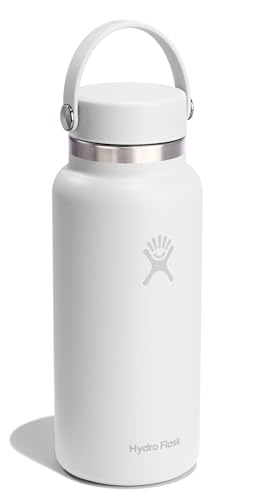 Image of Hydro Flask Water Bottle - Insulated Stainless Steel - Wide Mouth Flex Lid, Non Spill, Leakproof and Refillable in 32 Oz Tonal White