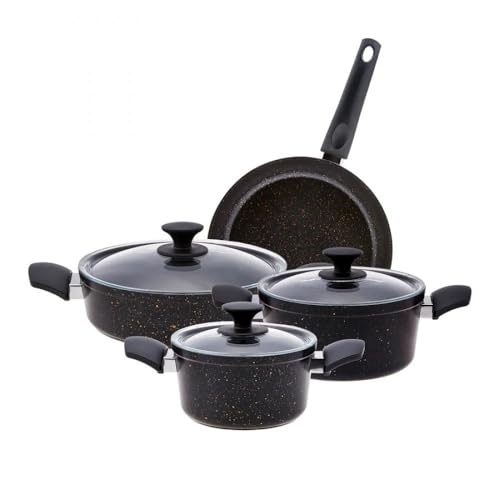 Karaca Biogranit Blackgold V1 7-teiliges Kochgeschirr-Set - Effizientes Kochen und Braten mit hochwertigem Biogranit-Kochgeschirr - Maximale Antihaftfunktion