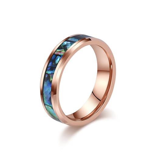 Bague en tungstène et nacre d'abalone, le cadeau or rose parfait