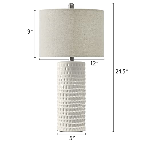 PORTRES 24.5" Modern Accent Ceramic Table Lamp Set of 2 for Bedroom White Desk Decor Bedside Lamps for Living Room Study Room Office Dorm Farmhouse Nightstand Lamp End Table Lamps - Image 7
