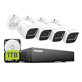 SANNCE 8CH 1080P Security Camera System DVR and 4x2.0MP Indoor Outdoor IP66 Weatherproof Bullet CCTV Cameras with IR 100ft Night Vision LEDs, Easy Remote Access,Home Surveillance System（1TB HDD）