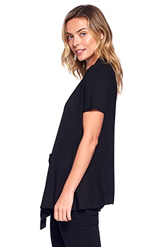 12 Ami NAV37977 Basic Solid Short Sleeve Open Front Cardigan Black Large thumb #2