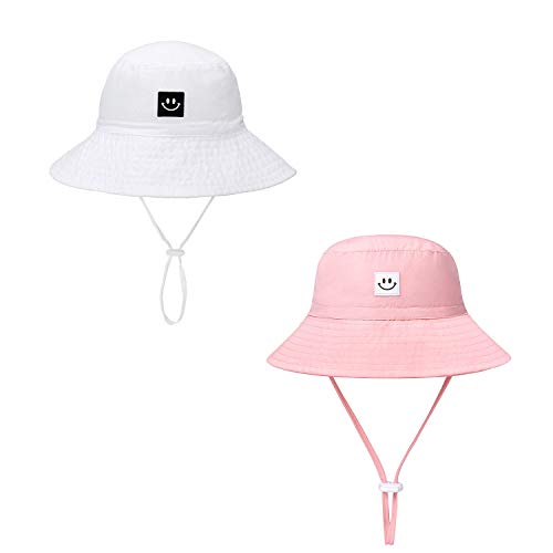 Image of Baby Sun Hat Smile Face Toddler UPF 50+ Sun Protective Bucket hat Nice Beach hat for Baby Girl boy Adjustable Cap