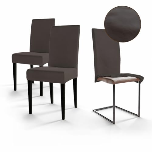 Staboos Stuhlhussen 2er Set – Elastische Stuhlbezüge für Schwingstühle & Esszimmer – Stretch Stuhlhusse aus Öko-Tex zertifiziertem Stoff – Passender Chair Cover für Feste & Zuhause (Dunkelgrau)