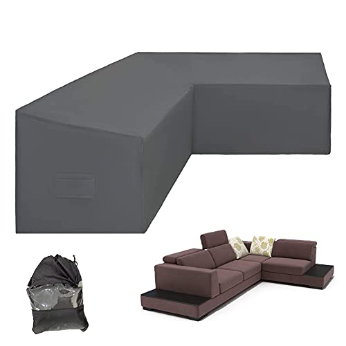 COOSOO Patio L Shape Sofa Cover Sectional Waterproof Corner Sofa Cover Outdoor Dust-Proof Anti-UV Furniture Couch Cover for Lawn Garden Yard Indoor with Windproof Buckle Extra Large Grey
