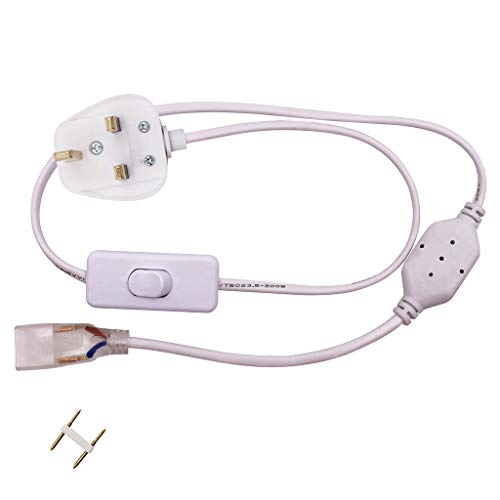 GQL Power Cable Lead Cord for 220V LED Strips- SMD 3014 5050 2835 5730 5630 UK Plug Supply (Length: 80cm (PCB 12mm), On/Off Switch)