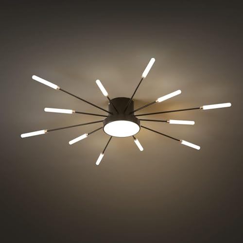 minifair Modern LED Ceiling Light,12+1 Heads Semi Flush Mount Black Chandeliers Ceiling Lighting for Bedroom Living Room Kitchen Dining Room Restaurant