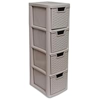 PD - Medium Rattan Drawers - Plastic Storage Drawer Unit - Storage Cabinet Chest Tower - Modular Drawer For Home, Kitchen, Office, School - 47cm (H) x 19cm (W) x 26cm (D)