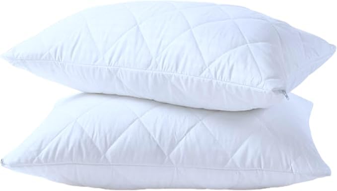 ProHome Microfiber Pillow Protectors 2-Pack Quilted Pillow Cases UK Standard Size 50 X 75cm Hypoallergenic Anti-Allergy Zipped Pillowcase Cover (4)