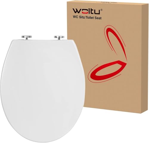 Woltu Sedile WC Copriwater per Gabinetto Coperchio Seduta Bagno Plastica Chiusura Ammortizzata Soft Close Bianco a Forma di O