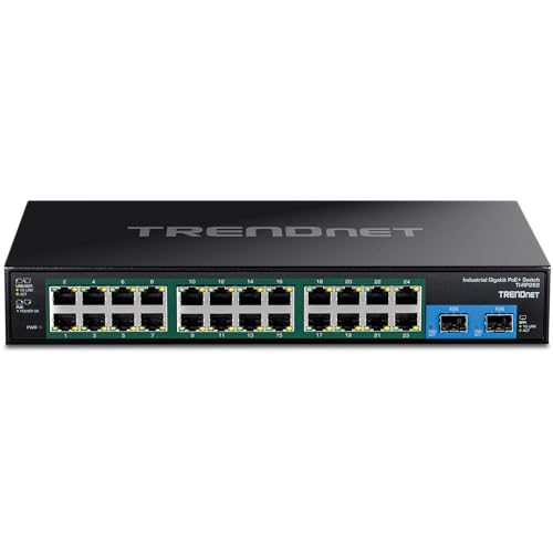 Image of TRENDnet 26-Port Hardened Industrial Gigabit PoE+ Rackmount Switch, TI-RP262, 24 x Gigabit PoE+ Ports, 2 x Gigabit SFP Ports, Lifetime Protection, Black
