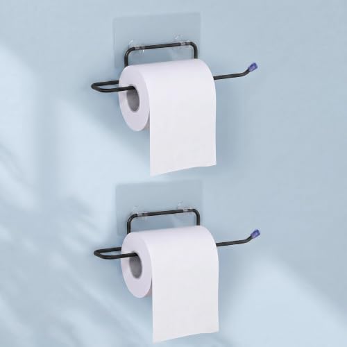 Image of Plantex Toilet Paper Holder for Bathroom /GI Steel Toilet Paper Roll Holder with Minor Surface Marks from Transit, Fully Quality Checked /Self Adhesive Tissue Paper Holder - Pack of 2 (Black)