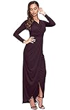 KOH KOH Plus Size Womens Long Sleeve Full Length V-Neck Sexy Wrap Empire Waist Formal Winter Fall Cocktail Wedding Evening Gown Gowns Maxi Dress Dresses, Maroon Wine Red XL 14-16