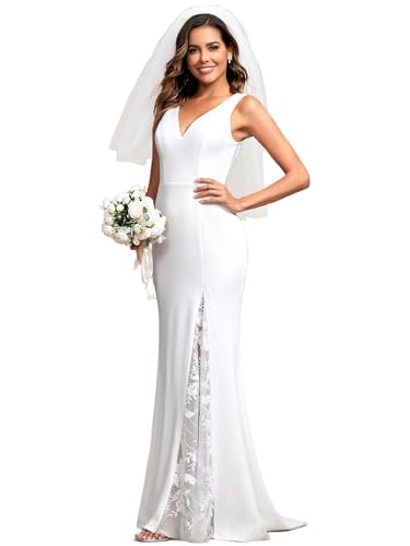 Ever-Pretty Women's Simple Mermaid Wedding Dress for Bride Floor-Length Sleeveless with Train 01943-PH