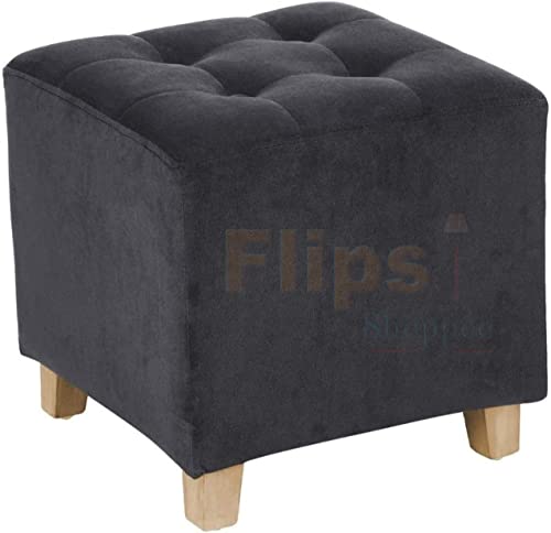 Image of Pouffes Bench Sitting Stool for Living Room Patio Kitchen Bench Puffy Wooden Mudda Ottoman Stools Footstool Pouf.(Black)