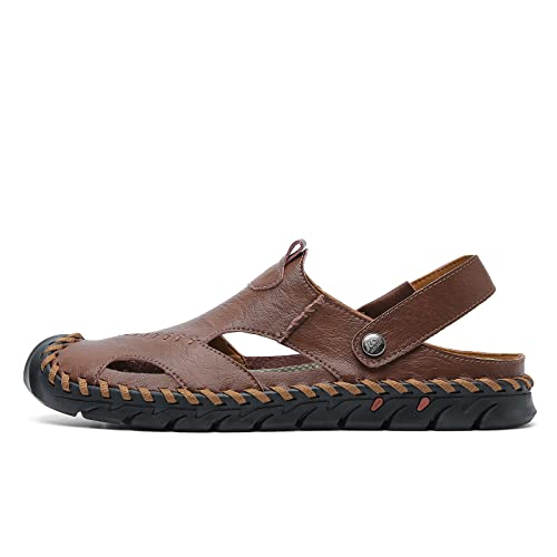 Image of JAMONWU Men's Casual Closed Toe Adjustable Leather Sandals Handmade Fisherman Beach Sandals