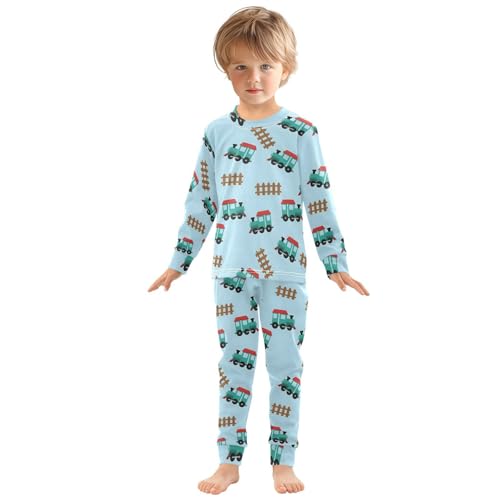 Pajama Sets Long Sleeve Train Tracks and Fence Pattern Soft Comfy Sleepwear 2 Piece PJS 3-8T2