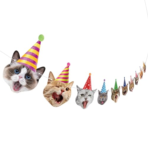 Image of Hooqict Cat Birthday Banner Birthday Party Decorations for Backdrop Cat Happy Birthday Banner Garland Sign for Girls Boys Kids 1st 2nd 3rd Party Supplies Hanging Decor
