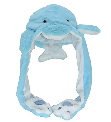 JOYHY Enfant Adultes Peluche Mouvement D'Oreille Oreille Flap Chapeau Dauphin Bleu