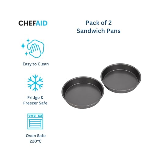 Chef Aid Non-Stick Round Cake Tins, Set of 2 Fixed Base Baking Pans, Durable Carbon Steel, Easy Clean, Ideal for Sponge Cakes, Cheesecakes and Desserts, Grey - Image 4