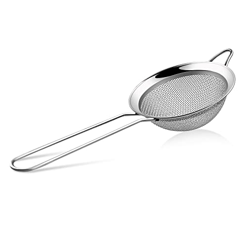 TIONTURE Fine Mesh Strainer Stainless Steel Mesh Strainers With Long Handle Cocktail Sifter Tea Sieve For Kitchen Food Flour Baking Pastas Juice Strainer 3 inch,Silver