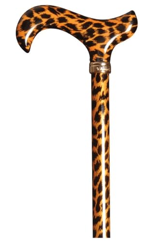Classic Canes Bastón ajustable, bastón extensible, aluminio, mango Derby, estampado de leopardo dorado, bastones, para hombre y mujer, longitud 77, 100 cm, bastón extensible
