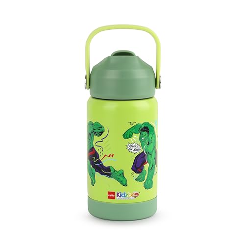 Image of CELLO Kidzbee Gen Alpha Stainless Steel Kids Flask Water Bottle 370 ml | 3D Hulk Touch & Feel Design, Leakproof Lightweight Easy to Carry Hot and Cold Kids Flask Water Bottle for School & Travel