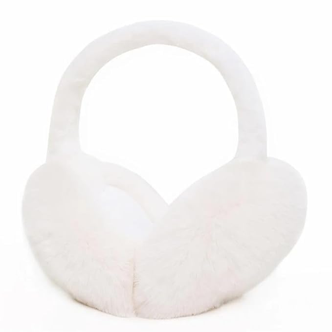 Lepax Soft White Solid Winter Ear Muffs – Premium Plush Ear Warmers with Adjustable Fit, Warm and Lightweight Cold Weather Earmuffs for Women and Girls (Pack Of 1)