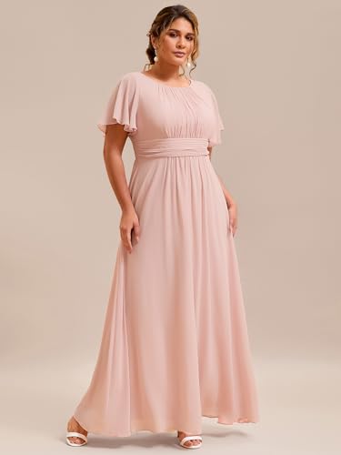 Image of Ever-Pretty Plus Elegant Formal Dresses for Curvy Women Round Neck Short Sleeves Chiffon Bridesmaid Mother of The Bride Dress