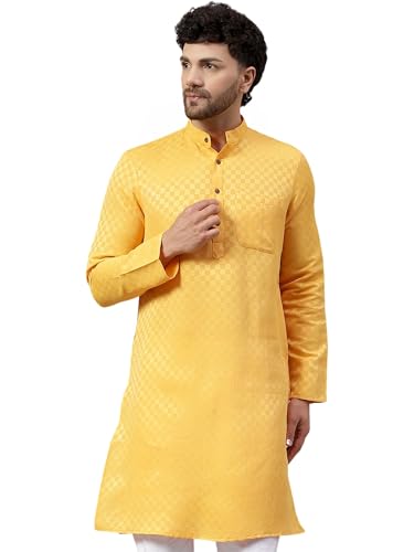 Image of LATEST CHIKAN Men's Checkered Cotton Blend Straight Kurta