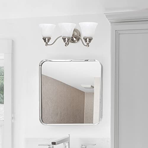 Image of Simple Designs VT1023-BSN 19.25 inch Classic 3 Light Winding Metal and Frosted Marble White Bell Shape Glass Shades Decorative Wall Mounted Vanity Fixture For Bathroom, Entryway, Hallway, Brushed Nickel