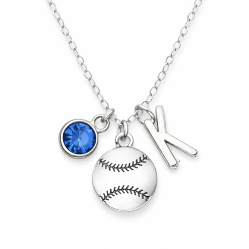 Personalized Softball Necklace with Birthstone Charm