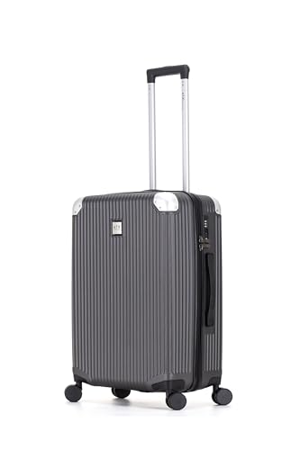 Image of ATX Luggage Medium Suitcase on 4 Dual Spinner Wheels Super Lightweight ABS Hard Shell Hold Check in with Built-in TSA Lock (Gun Metal Grey, 65 Liter)