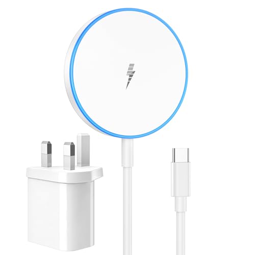 Magnetic Wireless Charger with 20W Fast Adapter, Mag-Safe Charger for iPhone 17/16/15/14/13/12 series, AirPods 4/3/2/Pro, Wireless charger with LED, compatible with Apple chargers