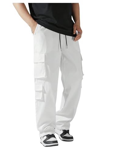 SHENHE Men's Drawstring Waist Workout Cargo Pants Street Casual Loose Pants with Pockets4