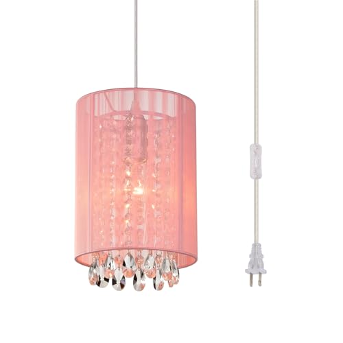 LaLuLa Hanging Lamp Plug in,Pink Cotton Hanging Lights with Plug