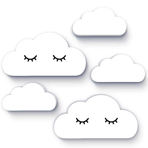 5er Wolkenset Weiß 3D-Wanddeko 5 Stück große Wolken (19x10cm) für Babyzimmer - 10mm Hartschaum (weiß)